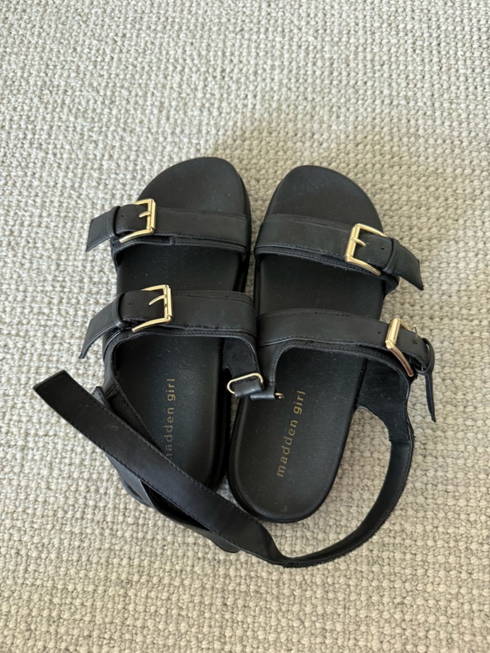 Madden Girl Black Sandals with Gold Buckles
